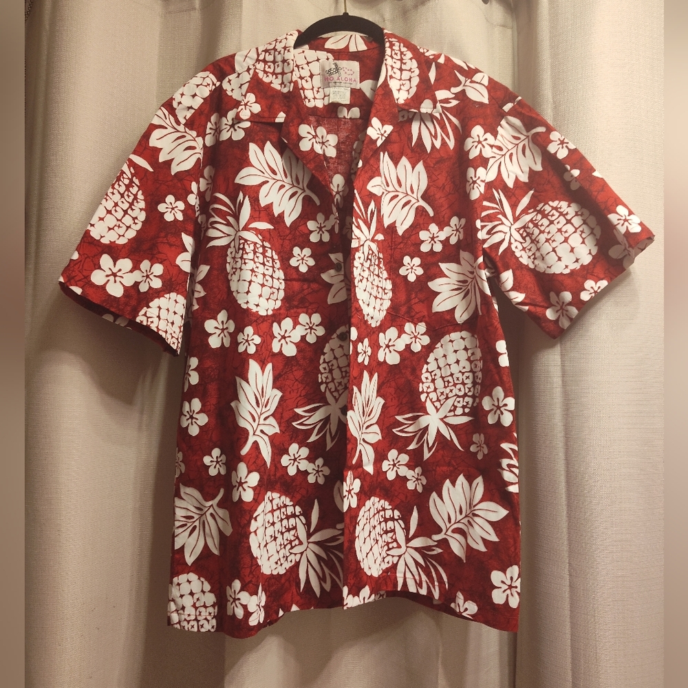 VTG Ho Aloha Hawaiian Shirt Mens XL Red Floral Aloha Button Front Made Hawaii